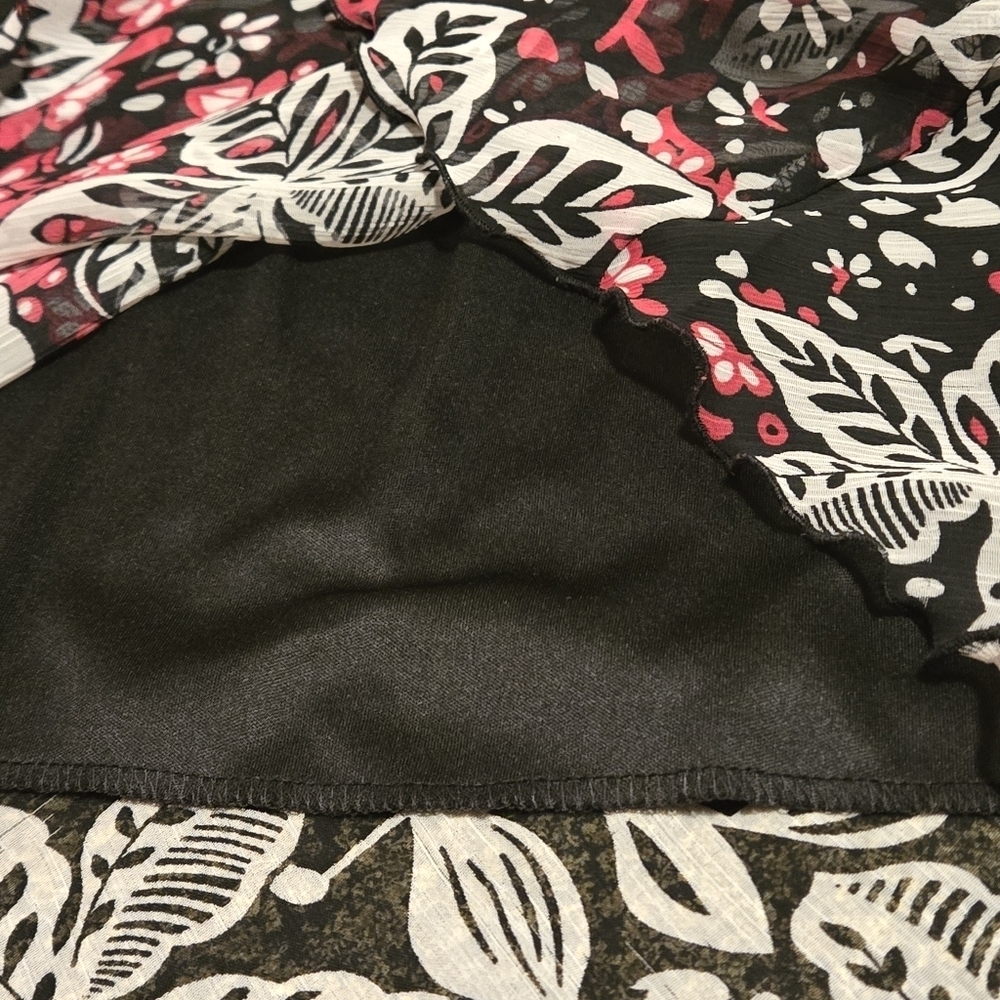 First Option Floral Black Pink White Women's L Top Sheer Shell & Sleeves Lined - Picture 9 of 12